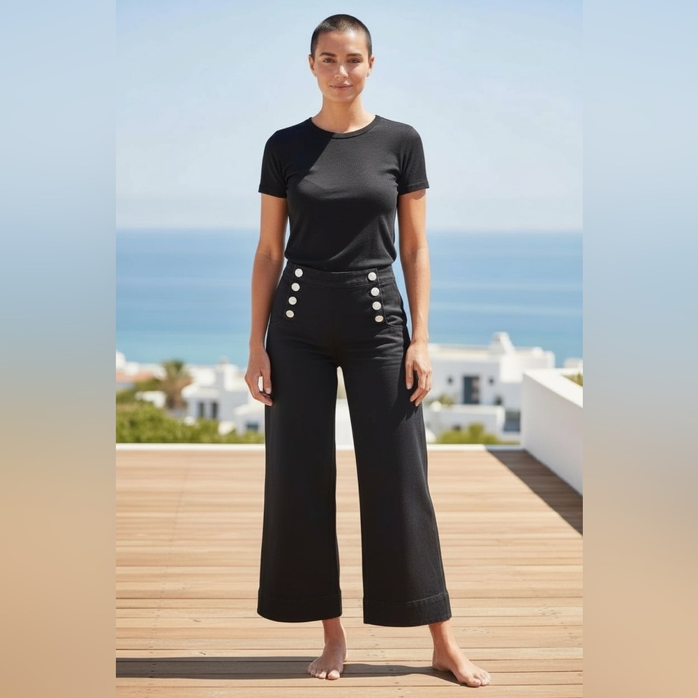 Ann Taylor Black Sailor Wide-Leg Pants High Waist Cropped Jeans Size 0/25 NWOT